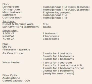 spesifikasi dan detail unit apartemen